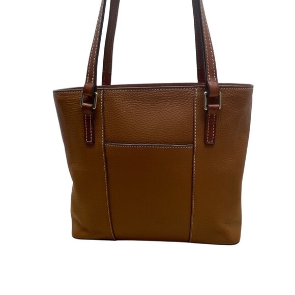 Dooney & Bourke Tan Brown Pebbled Leather Gold Accents Double Strap Shoulder Bag - Picture 5 of 16